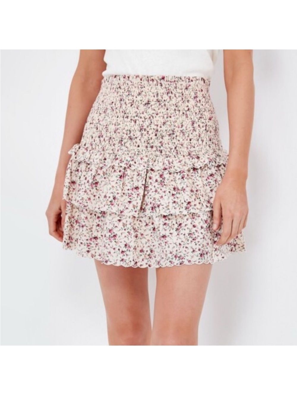 Hyacinth House Steff Floral Smocked Mini Skirt Tuckernuck Scalloped Size L